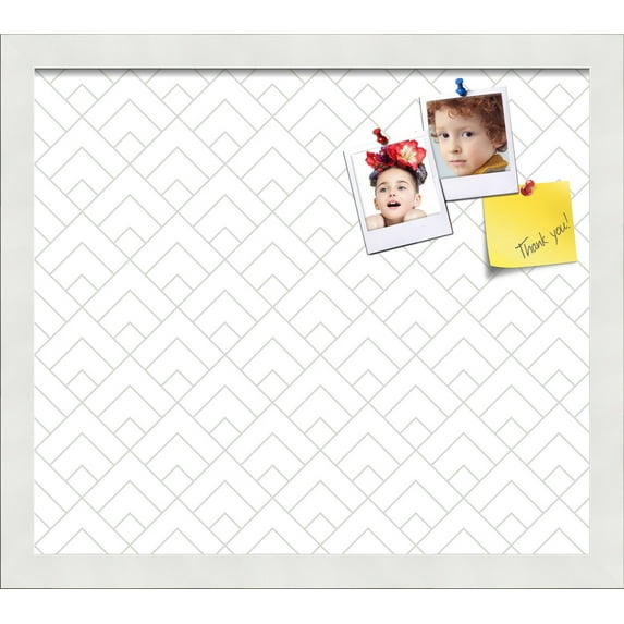 PinPix 16x14 Custom Cork Bulletin Board Peaks Modern Pattern White Grey Poster Board Has a Fabric Style Canvas Finish, Framed in Peaks Modern Pattern White Grey, by ArtToFrames (PinPix-1795)