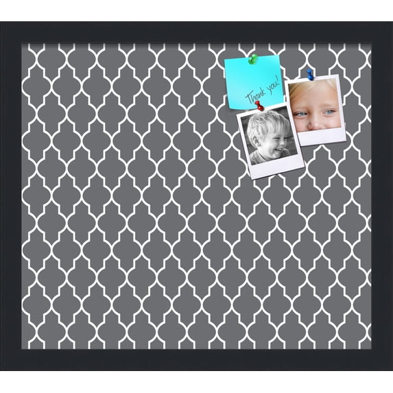 PinPix 16x14 Custom Cork Bulletin Board Quatrefoil Dk Grey Poster Board Has a Fabric Style Canvas Finish, Framed in Quatrefoil Dk Grey, by ArtToFrames (PinPix-583)