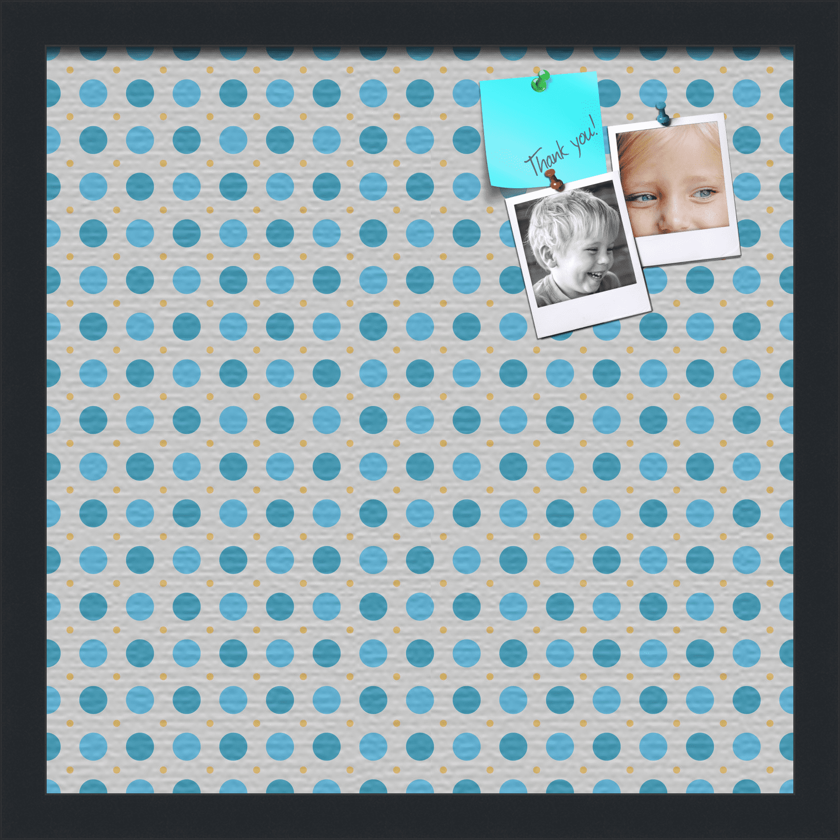 PinPix 16x16 Custom Cork Bulletin Board Bule Polka Dot Poster Board Has a Fabric Style Canvas Finish, Framed in Bule Polka Dot, by ArtToFrames (PinPix-341)