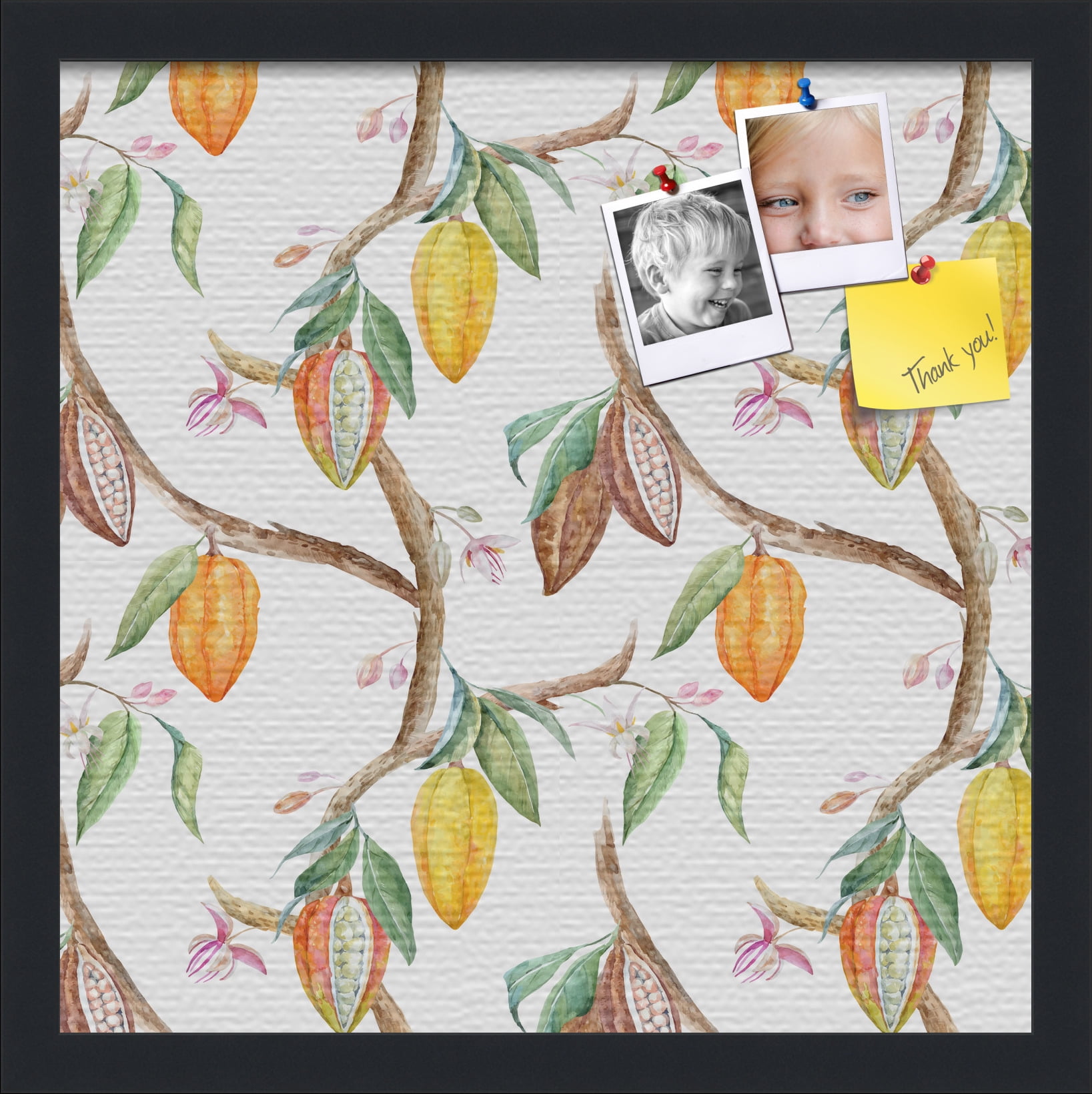 PinPix 16x16 Custom Cork Bulletin Board Fruit on Vine White Poster Board Has a Fabric Style Canvas Finish, Framed in Fruit on Vine White, by ArtToFrames (PinPix-1895)