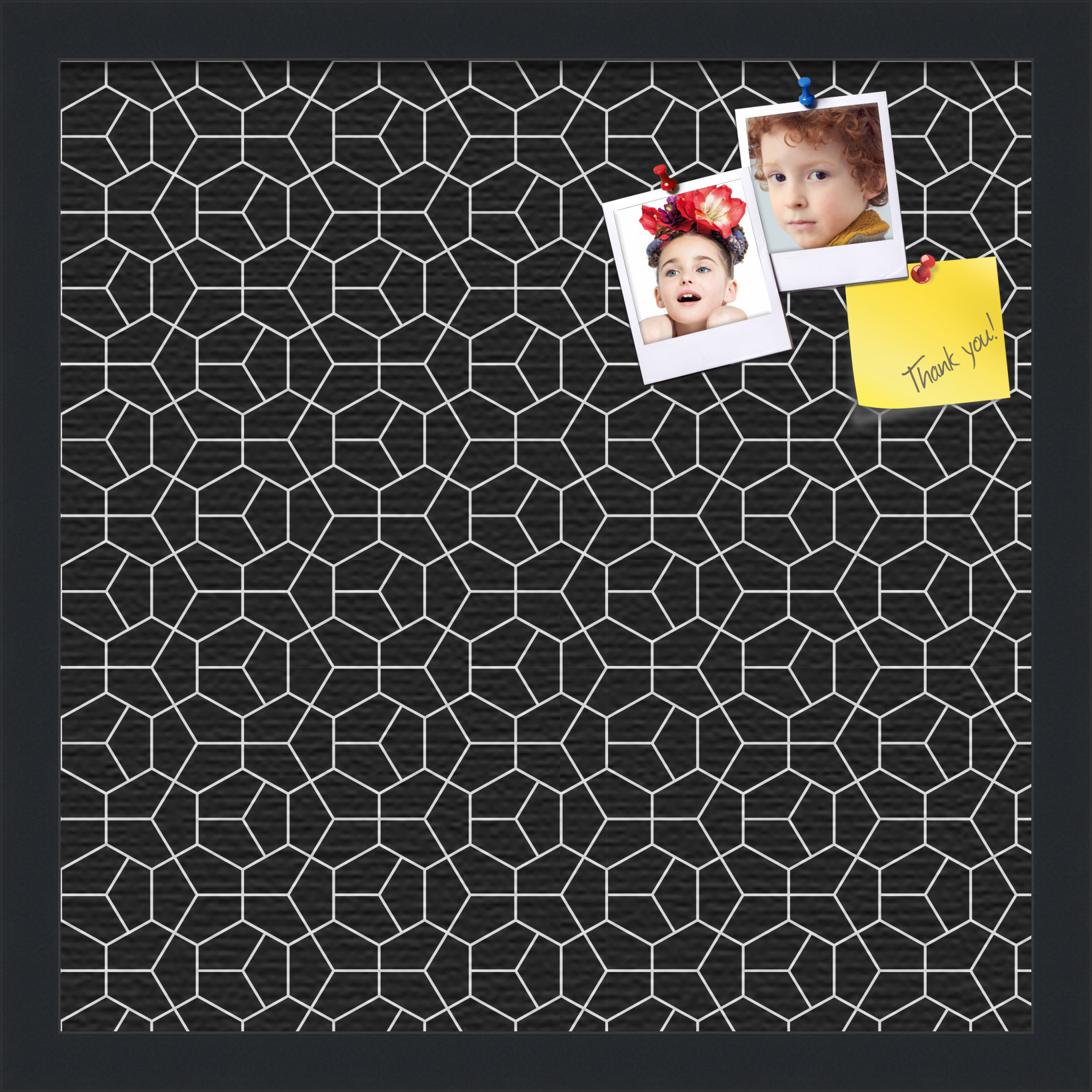 PinPix 16x16 Custom Cork Bulletin Board Modeco Hex W B Poster Board Has a Fabric Style Canvas Finish, Framed in Modeco Hex W B, by ArtToFrames (PinPix-1730)