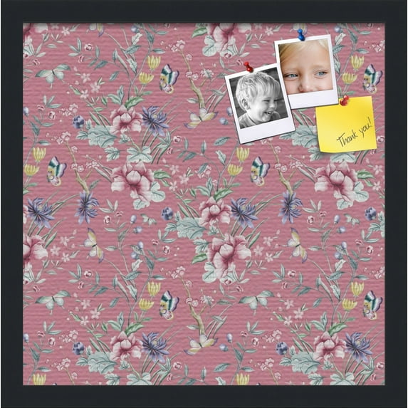 PinPix 16x16 Custom Cork Bulletin Board Vintage Japanese Floral Watermelon Poster Board Has a Fabric Style Canvas Finish, Framed in Vintage Japanese Floral Watermelon, by ArtToFrames (PinPix-1548)