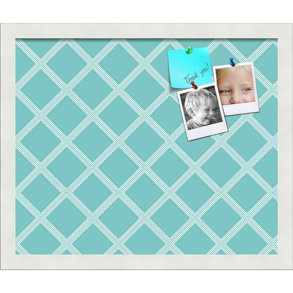 PinPix 17x14 Custom Cork Bulletin Board Diamond Modern Pattern Aqua White Poster Board Has a Fabric Style Canvas Finish, Framed in Diamond Modern Pattern Aqua White, by ArtToFrames (PinPix-1799)