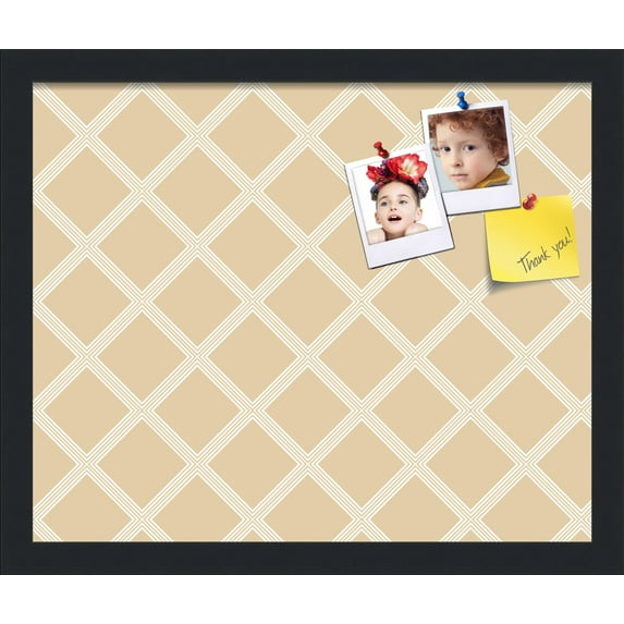 PinPix 17x14 Custom Cork Bulletin Board Diamond Modern Pattern Beige Poster Board Has a Fabric Style Canvas Finish, Framed in Diamond Modern Pattern Beige, by ArtToFrames (PinPix-1800)