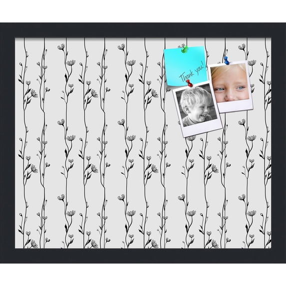 PinPix 17x14 Custom Cork Bulletin Board Floral Black Vines Poster Board Has a Fabric Style Canvas Finish, Framed in Floral Black Vines, by ArtToFrames (PinPix-208)