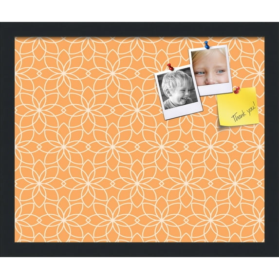 PinPix 17x14 Custom Cork Bulletin Board Floral Muted Orange Poster Board Has a Fabric Style Canvas Finish, Framed in Floral Muted Orange, by ArtToFrames (PinPix-546)