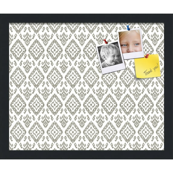 PinPix 17x14 Custom Cork Bulletin Board Ikat Vintage Pewter Poster Board Has a Fabric Style Canvas Finish, Framed in Ikat Vintage Pewter, by ArtToFrames (PinPix-1599)