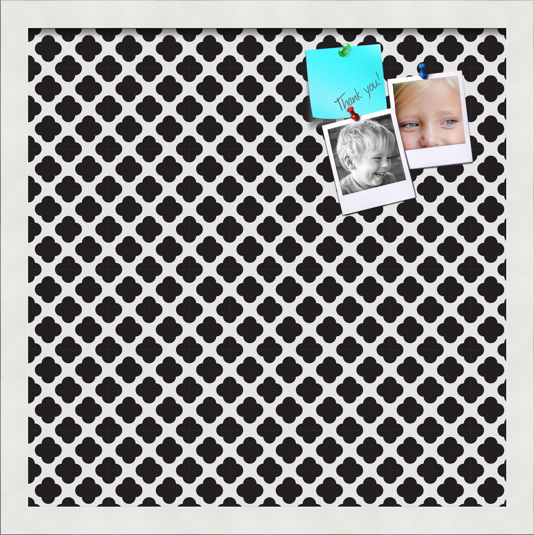 PinPix 17x17 Custom Cork Bulletin Board Black - White Clover Poster Board Has a Fabric Style Canvas Finish, Framed in Black - White Clover, by ArtToFrames (PinPix-121)