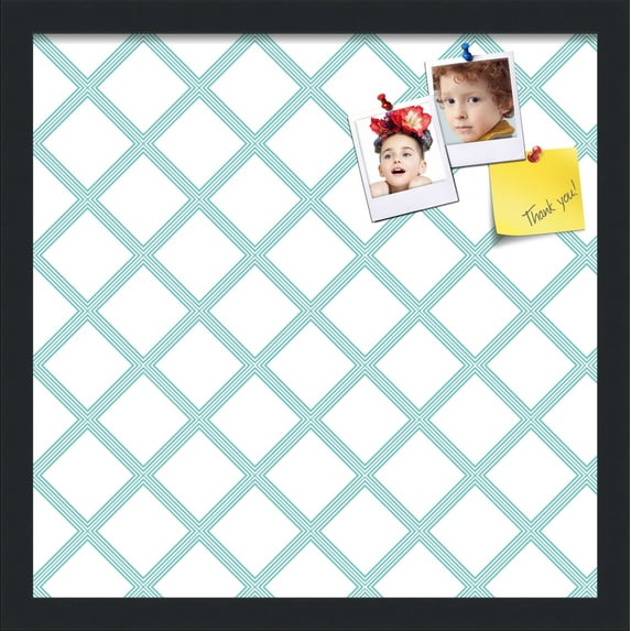 PinPix 17x17 Custom Cork Bulletin Board Diamond Modern Pattern Aqua Poster Board Has a Fabric Style Canvas Finish, Framed in Diamond Modern Pattern Aqua, by ArtToFrames (PinPix-1798)