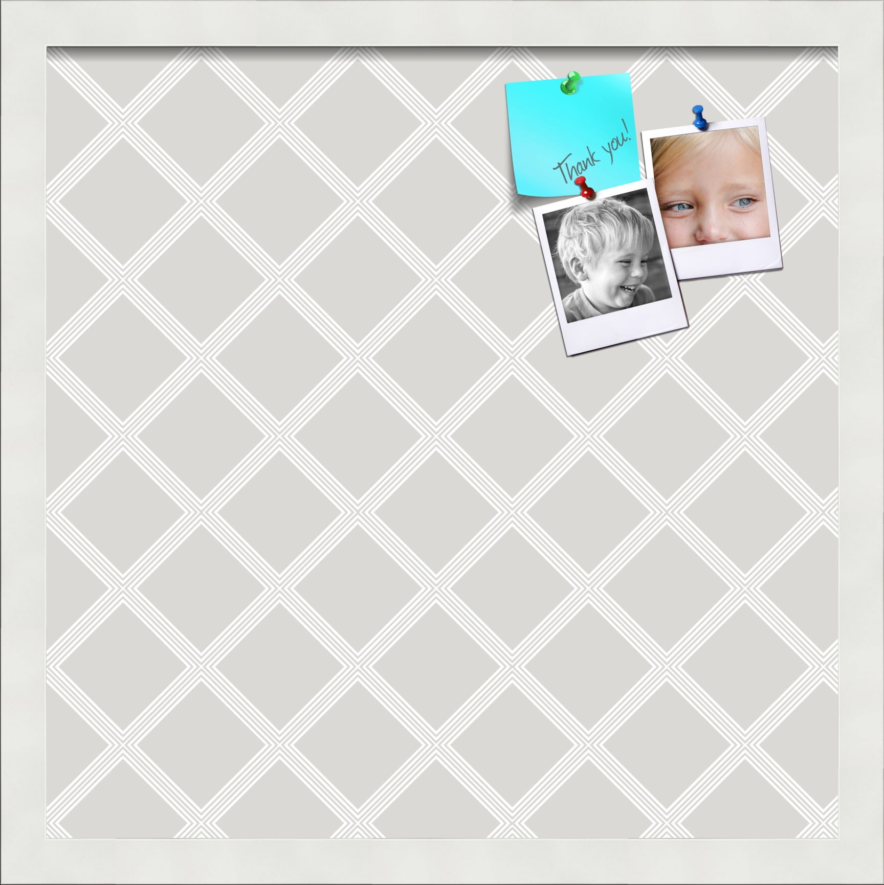 PinPix 17x17 Custom Cork Bulletin Board Diamond Modern Pattern Grey Poster Board Has a Fabric Style Canvas Finish, Framed in Diamond Modern Pattern Grey, by ArtToFrames (PinPix-1802)