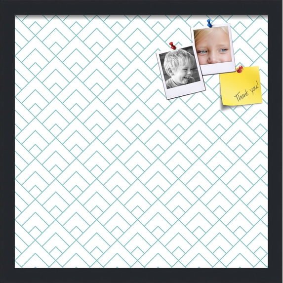 PinPix 17x17 Custom Cork Bulletin Board Peaks Modern Pattern White Aqua Poster Board Has a Fabric Style Canvas Finish, Framed in Peaks Modern Pattern White Aqua, by ArtToFrames (PinPix-1791)