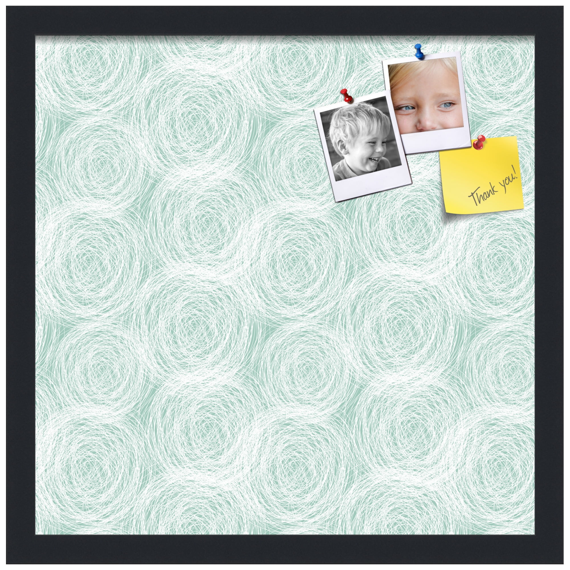 PinPix 17x17 Custom Cork Bulletin Board  Poster Board Has a Fabric Style Canvas Finish, Framed in Circles Sketch Aqua, by ArtToFrames (PinPix-1926)