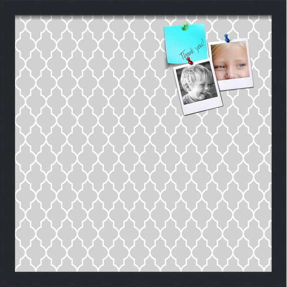 PinPix 17x17 Custom Cork Bulletin Board Quatrefoil Lt Grey Poster Board Has a Fabric Style Canvas Finish, Framed in Quatrefoil Lt Grey, by ArtToFrames (PinPix-582)