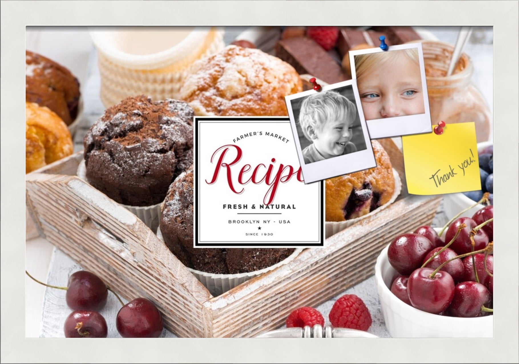 PinPix 18x12 Custom Cork Bulletin Board Baked Goods Poster Board Has a Fabric Style Canvas Finish, Framed in Baked Goods, by ArtToFrames (PinPix-1368)