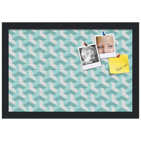 PinPix 18x12 Custom Cork Bulletin Board Baus Aqua White Poster Board Has a Fabric Style Canvas Finish, Framed in Black, by ArtToFrames (PinPix-1626)