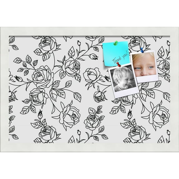 PinPix 18x12 Custom Cork Bulletin Board Black Floral Rose Poster Board Has a Fabric Style Canvas Finish, Framed in Black Floral Rose, by ArtToFrames (PinPix-164)
