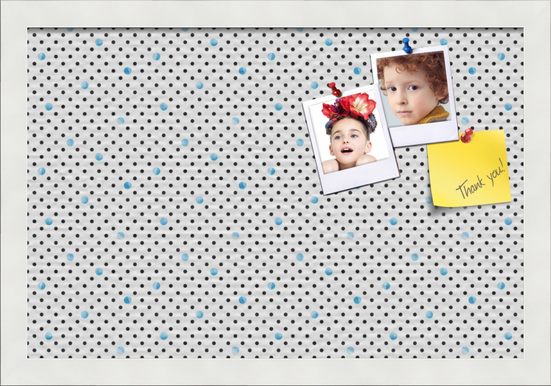 PinPix 18x12 Custom Cork Bulletin Board Chic Polka Dot Blue Poster Board Has a Fabric Style Canvas Finish, Framed in Chic Polka Dot Blue, by ArtToFrames (PinPix-1501)