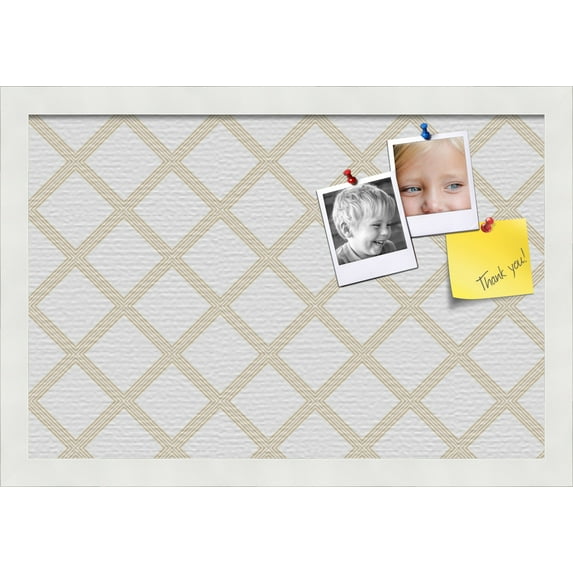PinPix 18x12 Custom Cork Bulletin Board Diamond Modern Beige White Poster Board Has a Fabric Style Canvas Finish, Framed in Diamond Modern Beige White, by ArtToFrames (PinPix-1801)