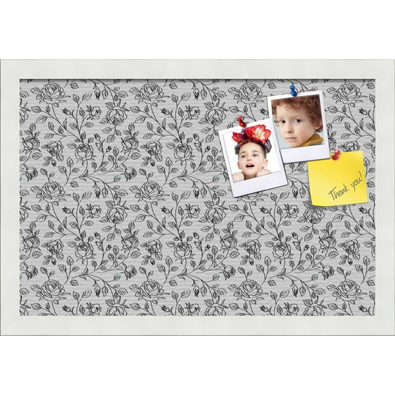 PinPix 18x12 Custom Cork Bulletin Board Floral Black Roses Poster Board Has a Fabric Style Canvas Finish, Framed in Floral Black Roses, by ArtToFrames (PinPix-165)