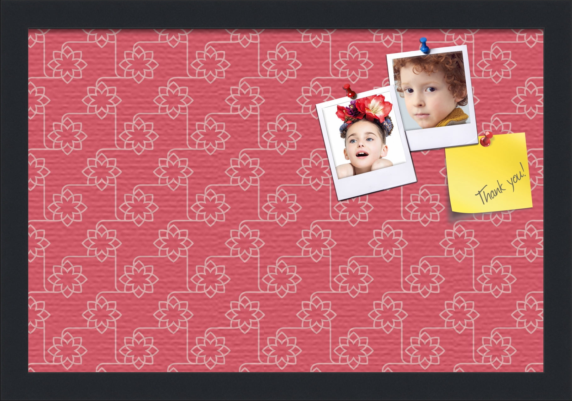 PinPix 18x12 Custom Cork Bulletin Board Floral Dark Pink Poster Board Has a Fabric Style Canvas Finish, Framed in Floral Dark Pink, by ArtToFrames (PinPix-600)
