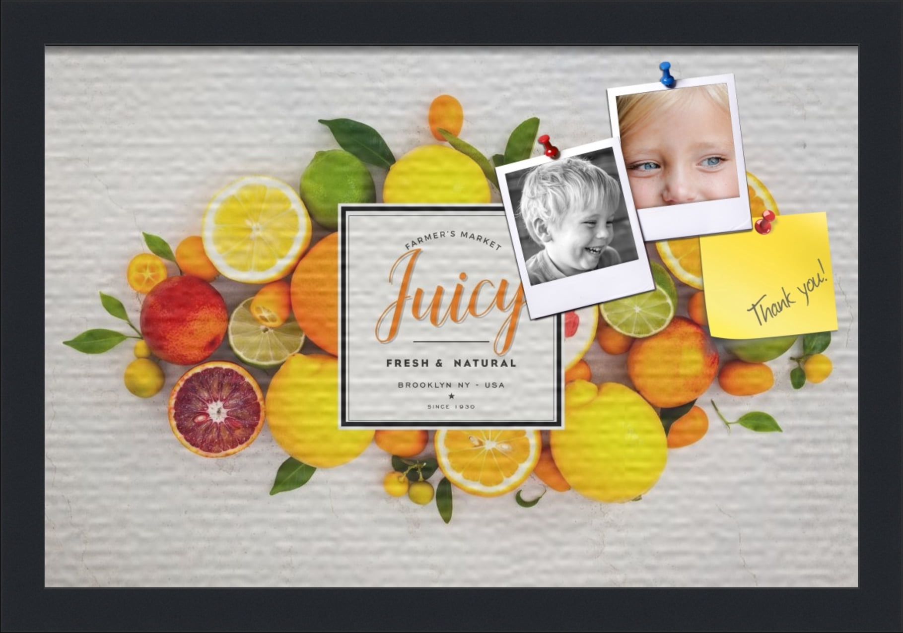 PinPix 18x12 Custom Cork Bulletin Board Fruit Poster Board Has a Fabric Style Canvas Finish, Framed in Fruit, by ArtToFrames (PinPix-1362)