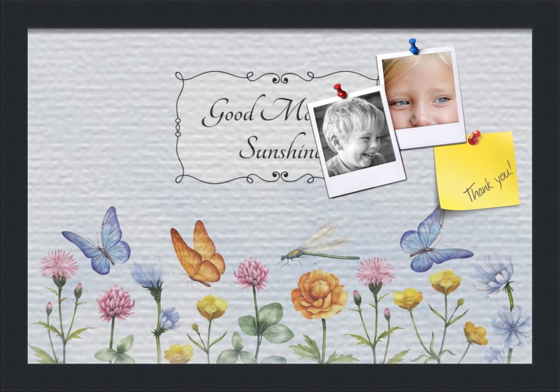 PinPix 18x12 Custom Cork Bulletin Board Good Morning Sunshine Poster Board Has a Fabric Style Canvas Finish, Framed in Good Morning Sunshine, by ArtToFrames (PinPix-1494)