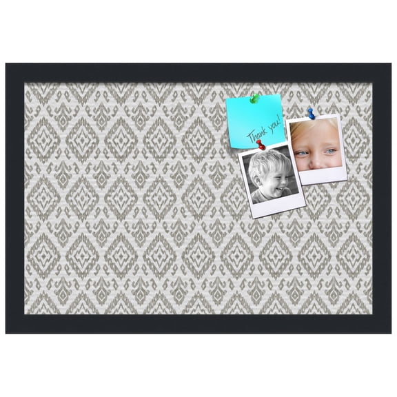 PinPix 18x12 Custom Cork Bulletin Board Ikat Vintage Pewter Poster Board Has a Fabric Style Canvas Finish, Framed in Black, by ArtToFrames (PinPix-1599)