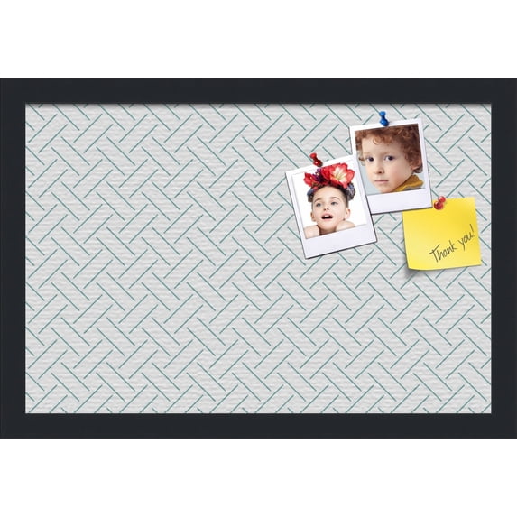 PinPix 18x12 Custom Cork Bulletin Board Lattice White Aqua Poster Board Has a Fabric Style Canvas Finish, Framed in Lattice White Aqua, by ArtToFrames (PinPix-1817)