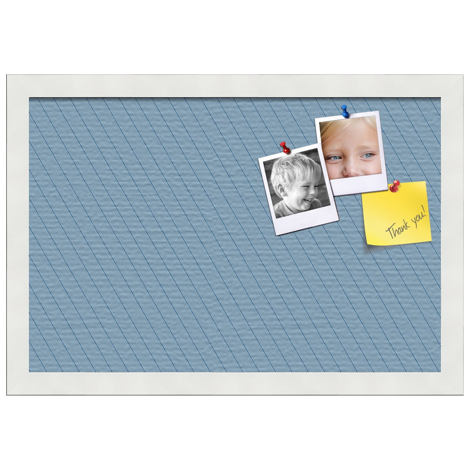 PinPix 18x12 Custom Cork Bulletin Board Lux Stripes Navy Poster Board Has a Fabric Style Canvas Finish, Framed in White, by ArtToFrames (PinPix-1673)