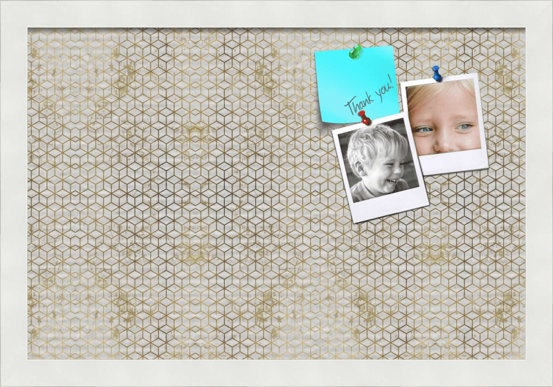 PinPix 18x12 Custom Cork Bulletin Board Marble Hex White Poster Board Has a Fabric Style Canvas Finish, Framed in Marble Hex White, by ArtToFrames (PinPix-1883)