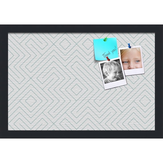 PinPix 18x12 Custom Cork Bulletin Board Maze White Aqua Poster Board Has a Fabric Style Canvas Finish, Framed in Maze White Aqua, by ArtToFrames (PinPix-1833)