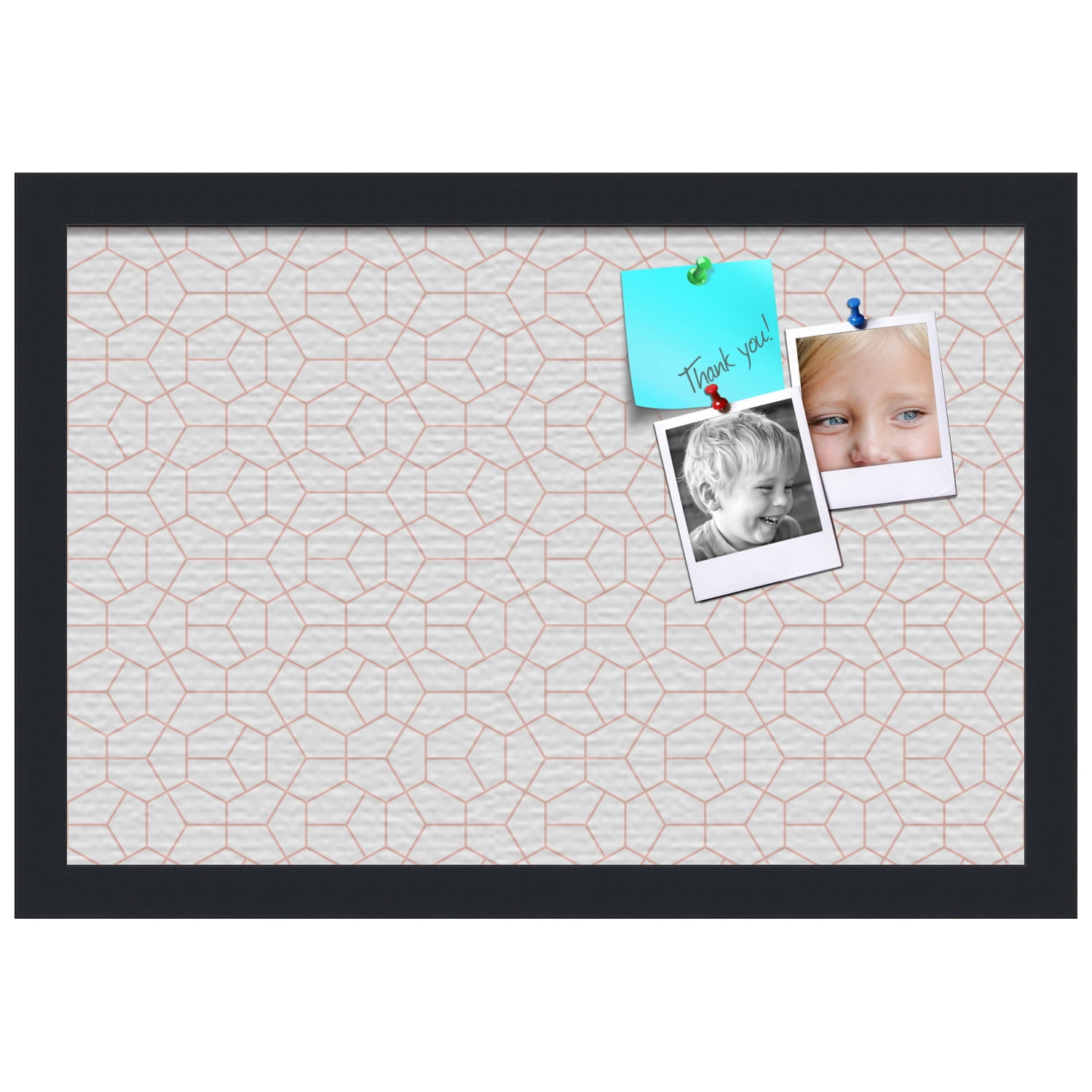 PinPix 18x12 Custom Cork Bulletin Board Modeco Hex Grapefruit Poster Board Has a Fabric Style Canvas Finish, Framed in Black, by ArtToFrames (PinPix-1636)