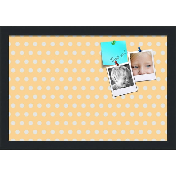 PinPix 18x12 Custom Cork Bulletin Board Orange Polka Dot Poster Board Has a Fabric Style Canvas Finish, Framed in Orange Polka Dot, by ArtToFrames (PinPix-266)