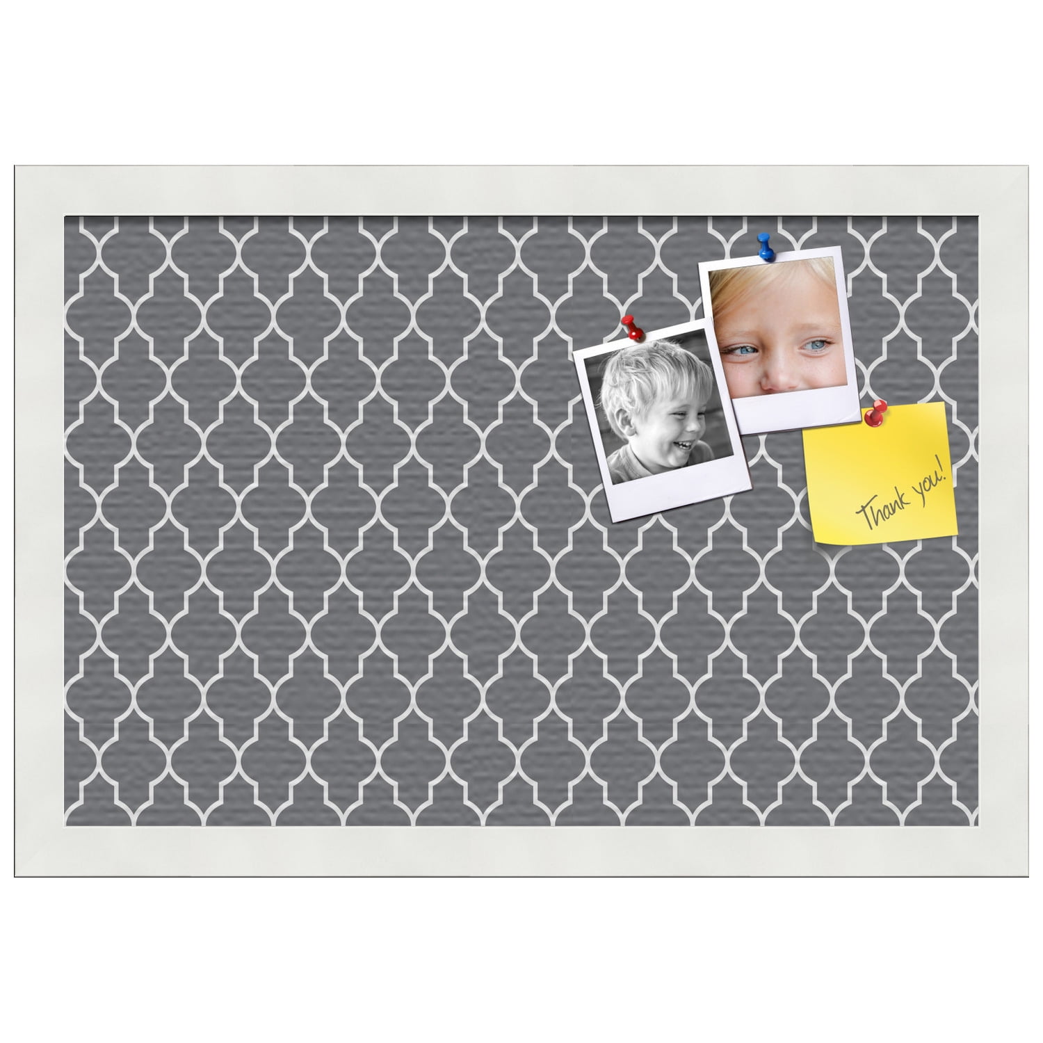 PinPix 18x12 Custom Cork Bulletin Board Quatrefoil Dk Grey Poster Board