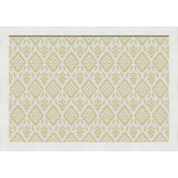 PinPix 18x12 inch Cork Bulletin Board. This Decorative Framed Pin Board Comes with Ikat Vintage Gold Design and Satin White Frame. Ideal for Home, Office Decor or School (PinPix-1598)