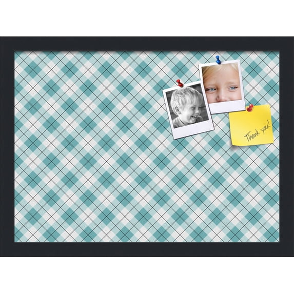 PinPix 18x13 Custom Cork Bulletin Board Argyle Turquoise Poster Board Has a Fabric Style Canvas Finish, Framed in Argyle Turquoise, by ArtToFrames (PinPix-648)