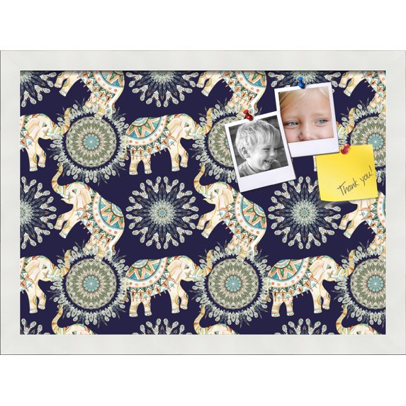 PinPix 18x13 Custom Cork Bulletin Board Bohemian Elephants Navy Poster Board Has a Fabric Style Canvas Finish, Framed in Bohemian Elephants Navy, by ArtToFrames (PinPix-1579)