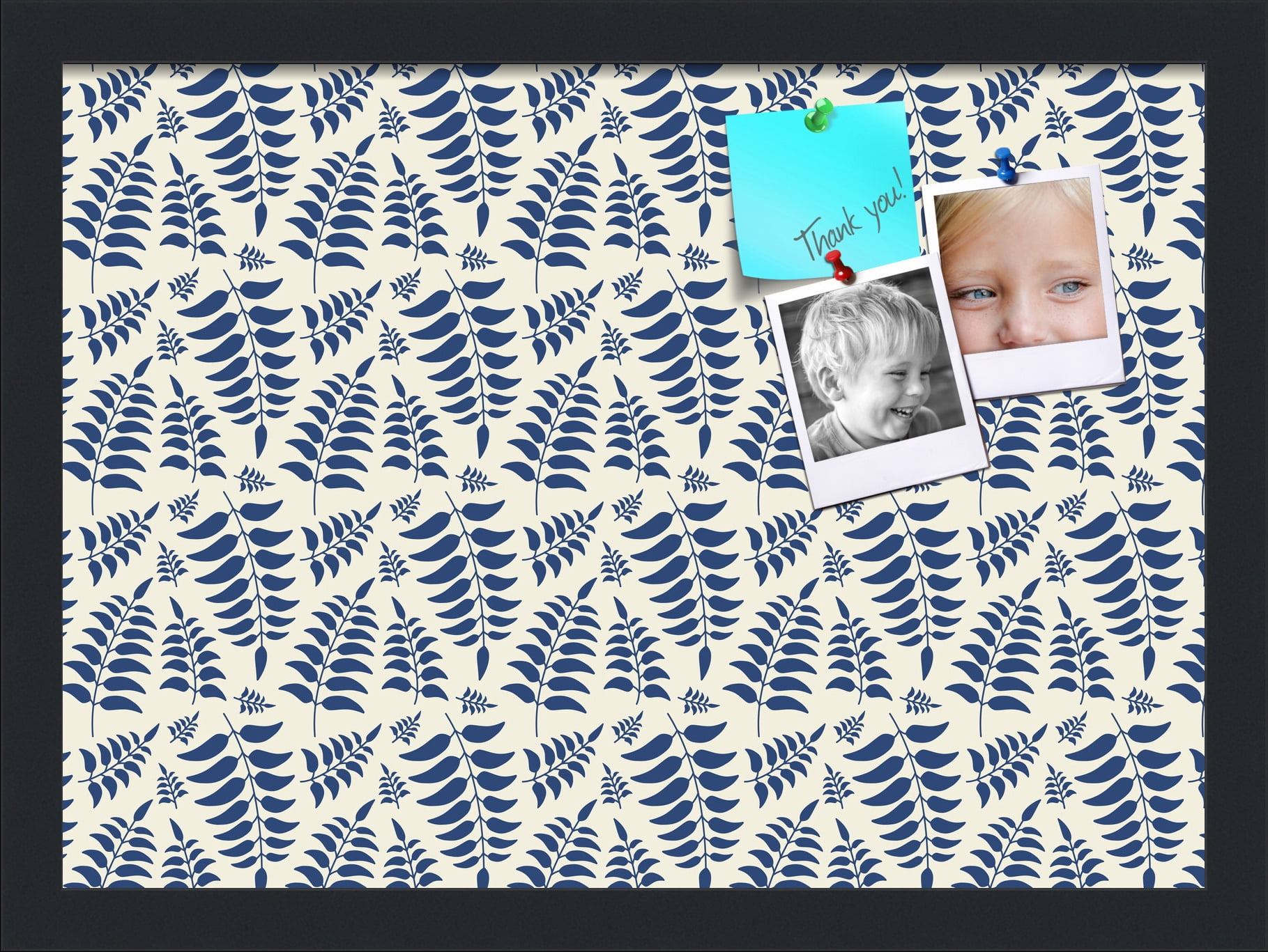 PinPix 18x13 Custom Cork Bulletin Board Fern Navy Poster Board Has a Fabric Style Canvas Finish, Framed in Fern Navy, by ArtToFrames (PinPix-1583)