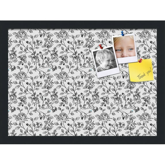 PinPix 18x13 Custom Cork Bulletin Board Floral Black Roses Poster Board Has a Fabric Style Canvas Finish, Framed in Floral Black Roses, by ArtToFrames (PinPix-165)