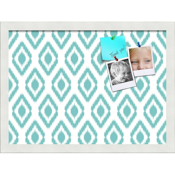 PinPix 18x13 Custom Cork Bulletin Board Ikat Aqua Poster Board Has a Fabric Style Canvas Finish, Framed in Ikat Aqua, by ArtToFrames (PinPix-1630)