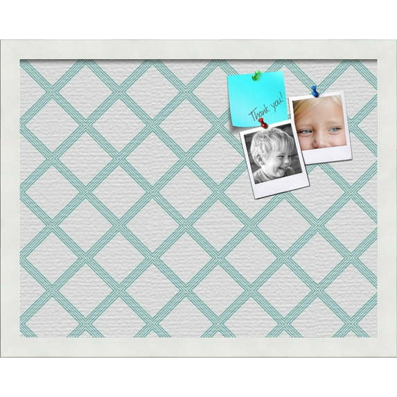 PinPix 18x14 Custom Cork Bulletin Board Diamond Modern Pattern Aqua Poster Board Has a Fabric Style Canvas Finish, Framed in Diamond Modern Pattern Aqua, by ArtToFrames (PinPix-1798)