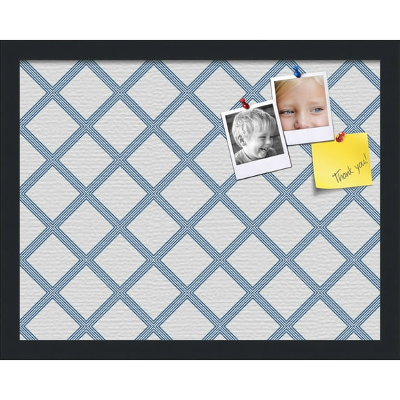 PinPix 18x14 Custom Cork Bulletin Board Diamond Modern Pattern Navy White Poster Board Has a Fabric Style Canvas Finish, Framed in Diamond Modern Pattern Navy White, by ArtToFrames (PinPix-1805)