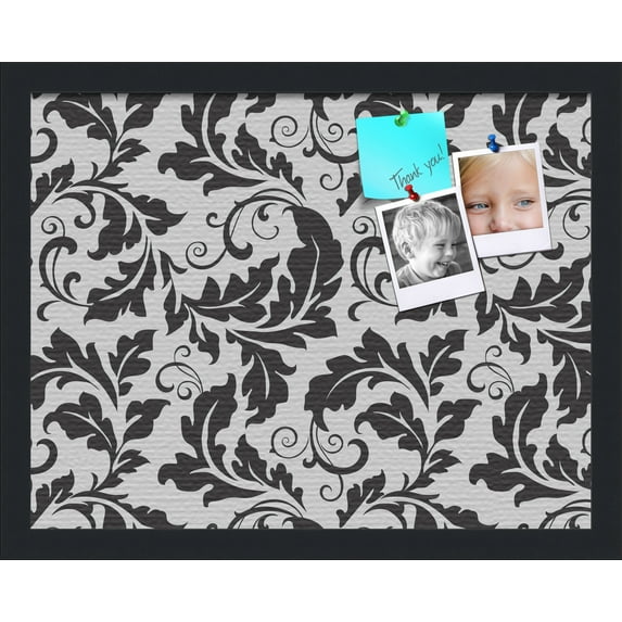 PinPix 18x14 Custom Cork Bulletin Board Floral Black Leaf Poster Board Has a Fabric Style Canvas Finish, Framed in Floral Black Leaf, by ArtToFrames (PinPix-180)