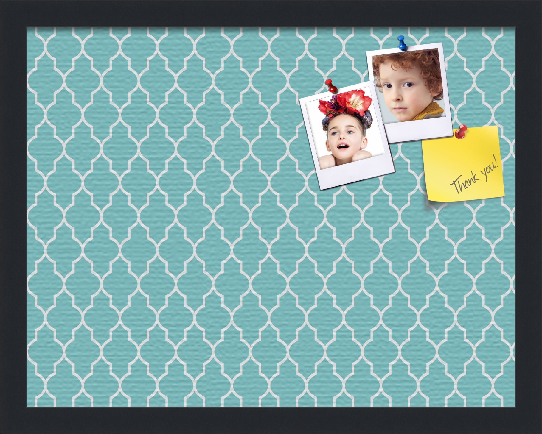 PinPix 18x14 Custom Cork Bulletin Board Quatrefoil Aqua Poster Board Has a Fabric Style Canvas Finish, Framed in Quatrefoil Aqua, by ArtToFrames (PinPix-278)