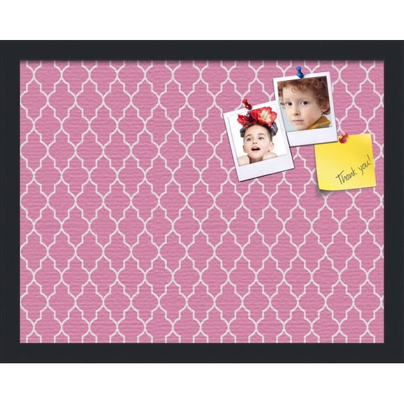 PinPix 18x14 Custom Cork Bulletin Board Quatrefoil Pink Poster Board Has a Fabric Style Canvas Finish, Framed in Quatrefoil Pink, by ArtToFrames (PinPix-283)