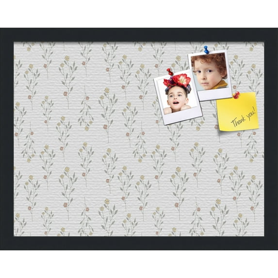 PinPix 18x14 Custom Cork Bulletin Board Vintage Botanical Pewter Poster Board Has a Fabric Style Canvas Finish, Framed in Vintage Botanical Pewter, by ArtToFrames (PinPix-1595)