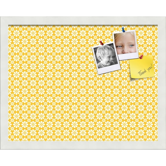 PinPix 18x14 Custom Cork Bulletin Board Vintage Yellow Flower Poster Board Has a Fabric Style Canvas Finish, Framed in Vintage Yellow Flower, by ArtToFrames (PinPix-269)