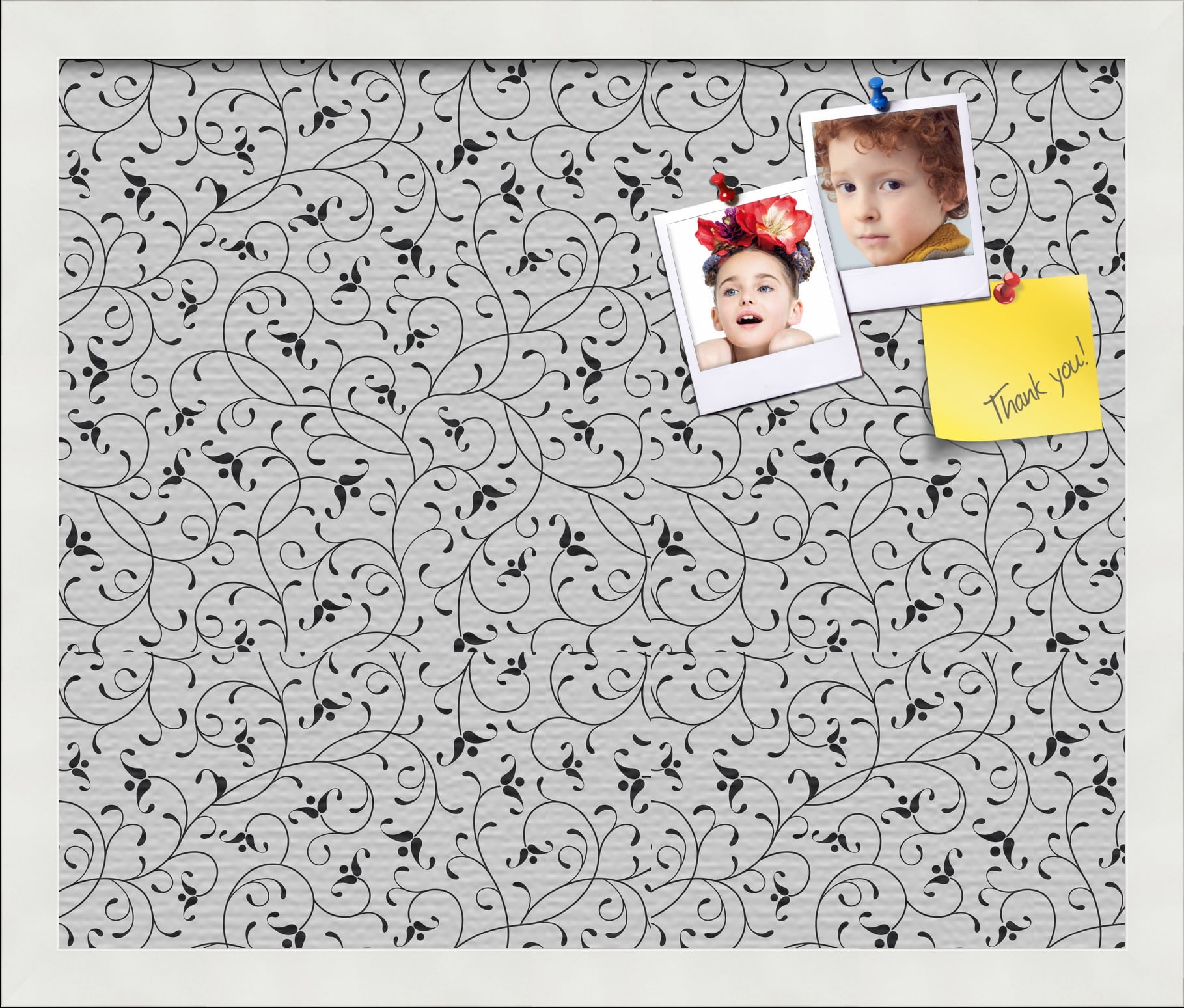 PinPix 18x15 Custom Cork Bulletin Board Bk Seemless Flower Poster Board Has a Fabric Style Canvas Finish, Framed in Bk Seemless Flower, by ArtToFrames (PinPix-122)