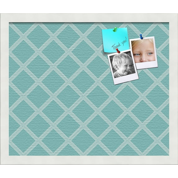 PinPix 18x15 Custom Cork Bulletin Board Diamond Modern Pattern Aqua White Poster Board Has a Fabric Style Canvas Finish, Framed in Diamond Modern Pattern Aqua White, by ArtToFrames (PinPix-1799)