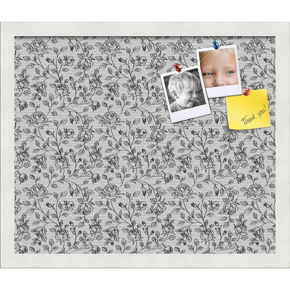 PinPix 18x15 Custom Cork Bulletin Board Floral Black Roses Poster Board Has a Fabric Style Canvas Finish, Framed in Floral Black Roses, by ArtToFrames (PinPix-165)